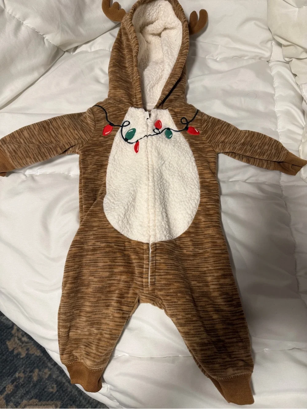 Carter's Brown Reindeer Hooded Footie with Cream Belly and Light-Bulb Trim